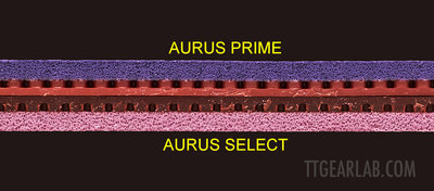 Сравнение губки и шипов Tibhar Aurus Select