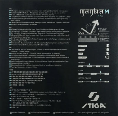Упаковка Stiga Mantra Pro M характеристики