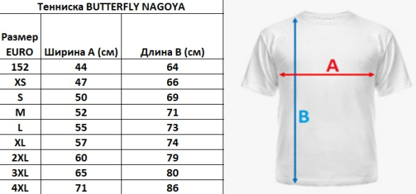 Размерная сетка футболки Butterfly Nagoya