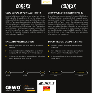 Упаковка накладки GEWO Codexx Pro 53 Super Select обратная сторона